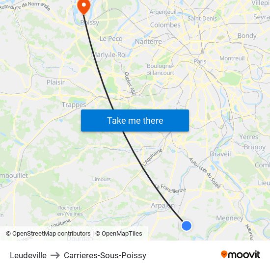 Leudeville to Carrieres-Sous-Poissy map