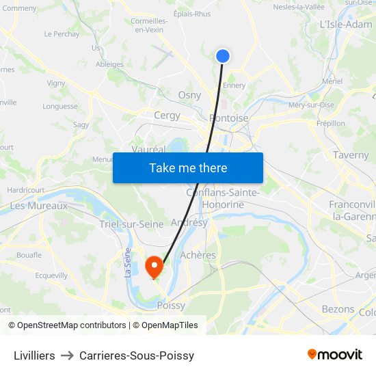 Livilliers to Carrieres-Sous-Poissy map