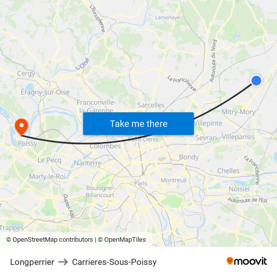 Longperrier to Carrieres-Sous-Poissy map