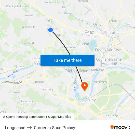 Longuesse to Carrieres-Sous-Poissy map