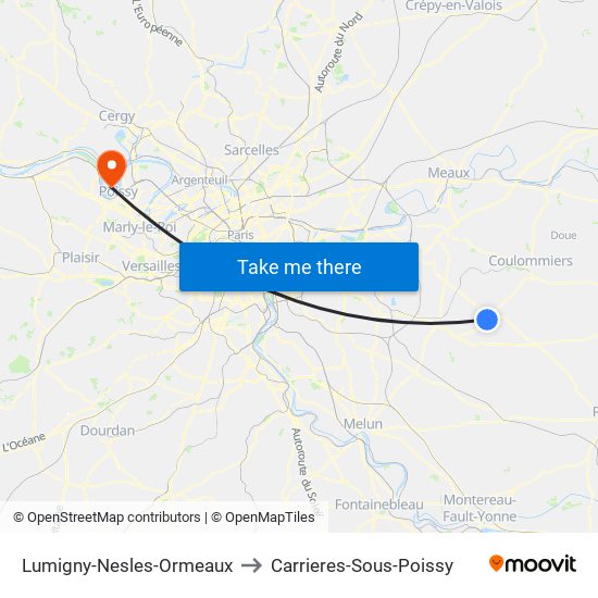 Lumigny-Nesles-Ormeaux to Carrieres-Sous-Poissy map