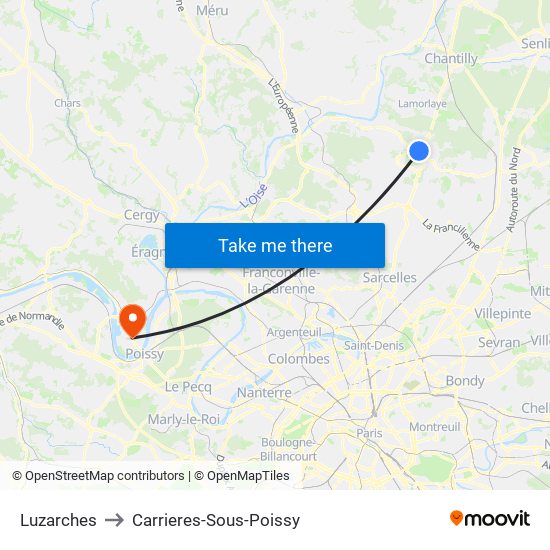 Luzarches to Carrieres-Sous-Poissy map