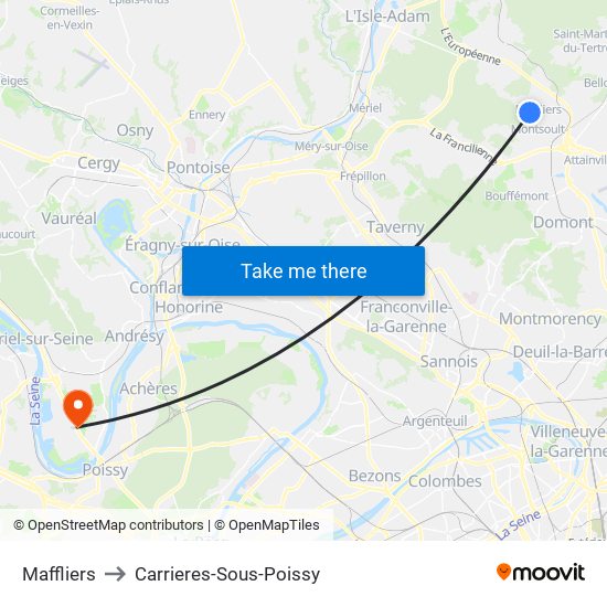 Maffliers to Carrieres-Sous-Poissy map