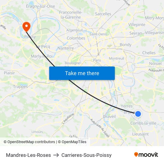 Mandres-Les-Roses to Carrieres-Sous-Poissy map