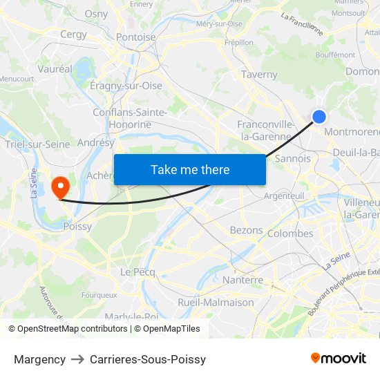 Margency to Carrieres-Sous-Poissy map