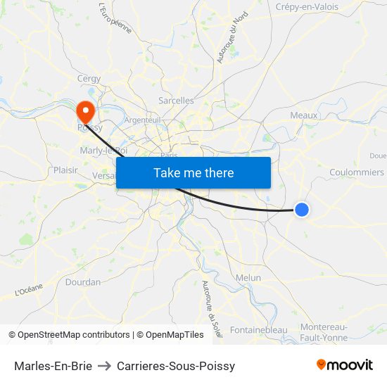 Marles-En-Brie to Carrieres-Sous-Poissy map