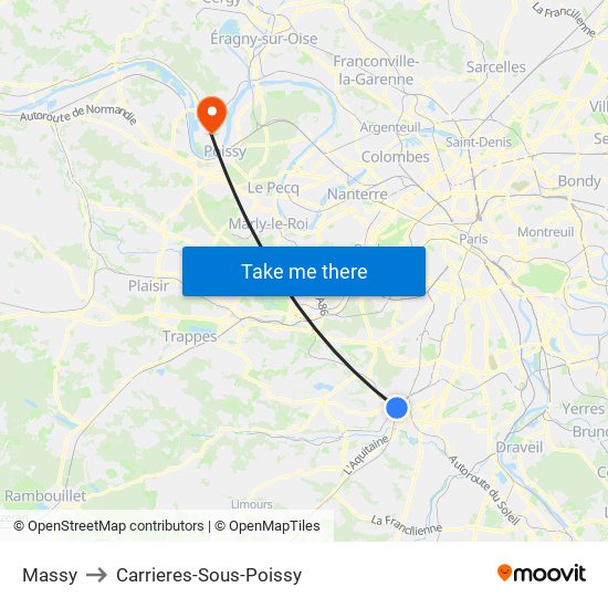 Massy to Carrieres-Sous-Poissy map