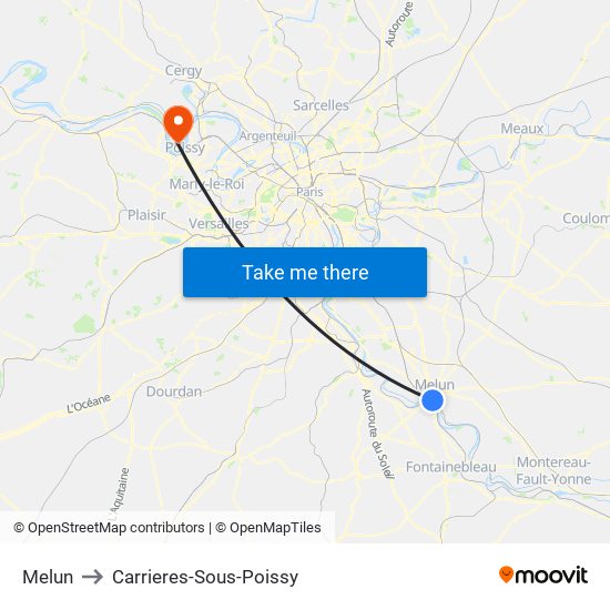 Melun to Carrieres-Sous-Poissy map