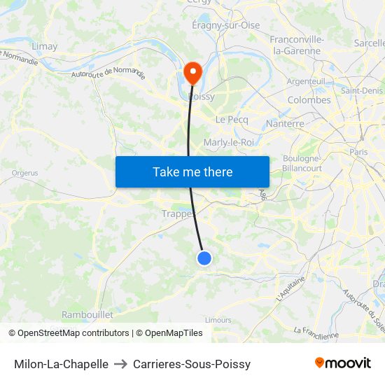 Milon-La-Chapelle to Carrieres-Sous-Poissy map