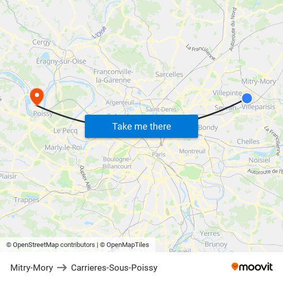 Mitry-Mory to Carrieres-Sous-Poissy map