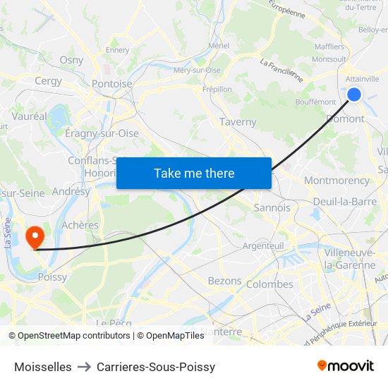 Moisselles to Carrieres-Sous-Poissy map