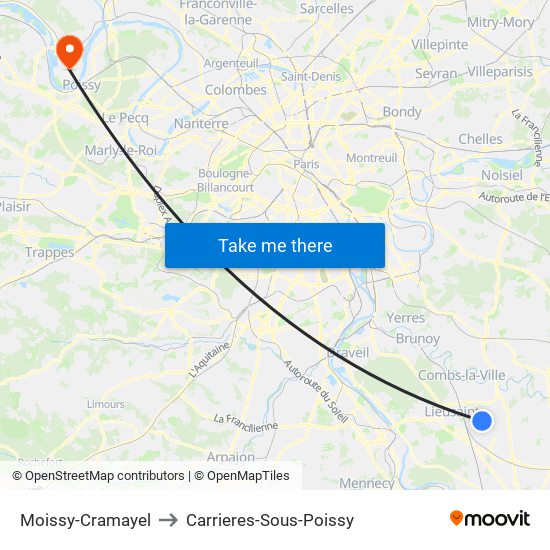 Moissy-Cramayel to Carrieres-Sous-Poissy map