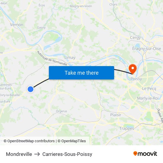 Mondreville to Carrieres-Sous-Poissy map