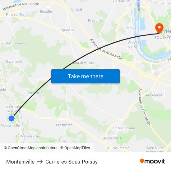 Montainville to Carrieres-Sous-Poissy map