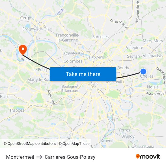 Montfermeil to Carrieres-Sous-Poissy map