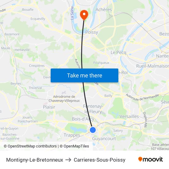 Montigny-Le-Bretonneux to Carrieres-Sous-Poissy map