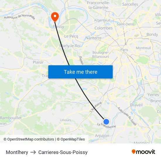 Montlhery to Carrieres-Sous-Poissy map