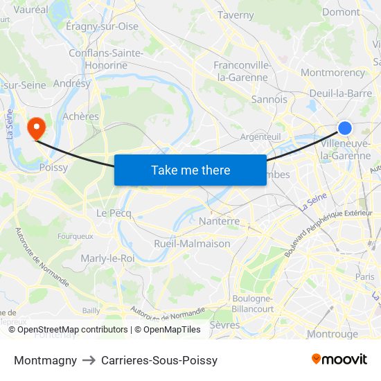 Montmagny to Carrieres-Sous-Poissy map