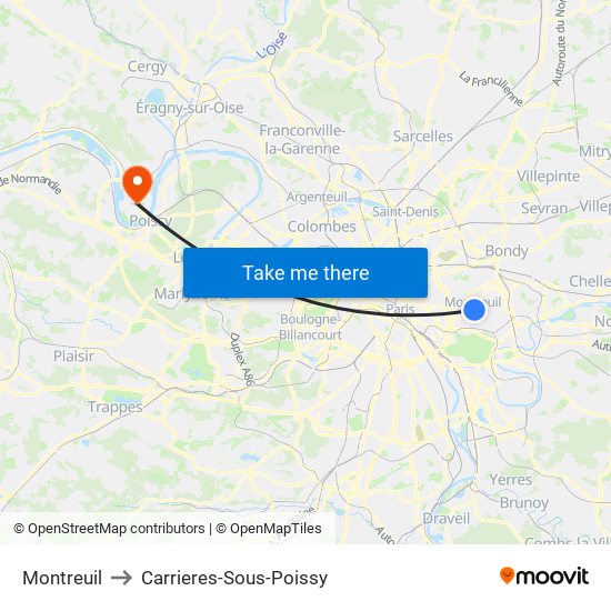 Montreuil to Carrieres-Sous-Poissy map