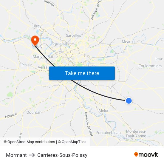 Mormant to Carrieres-Sous-Poissy map