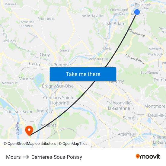 Mours to Carrieres-Sous-Poissy map