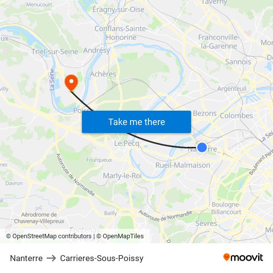 Nanterre to Carrieres-Sous-Poissy map