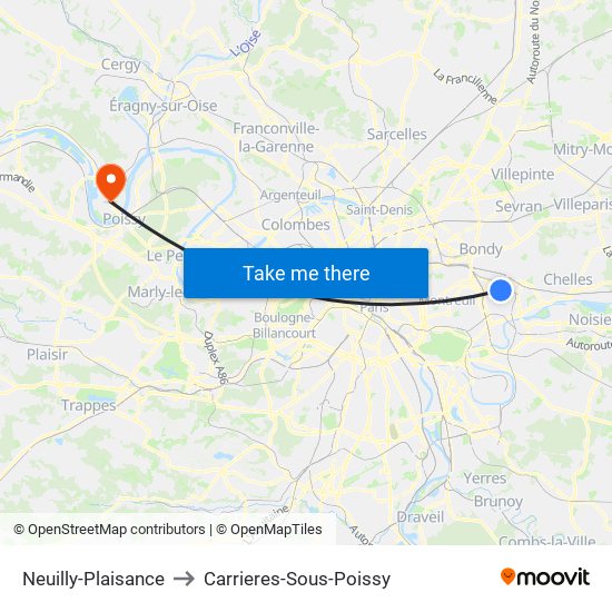 Neuilly-Plaisance to Carrieres-Sous-Poissy map