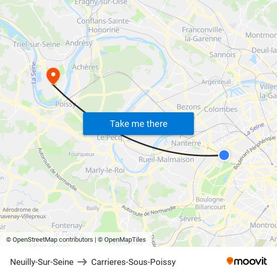 Neuilly-Sur-Seine to Carrieres-Sous-Poissy map