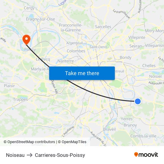 Noiseau to Carrieres-Sous-Poissy map
