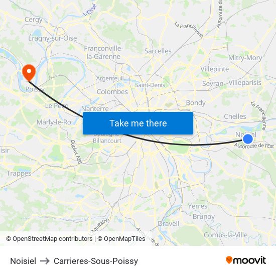 Noisiel to Carrieres-Sous-Poissy map