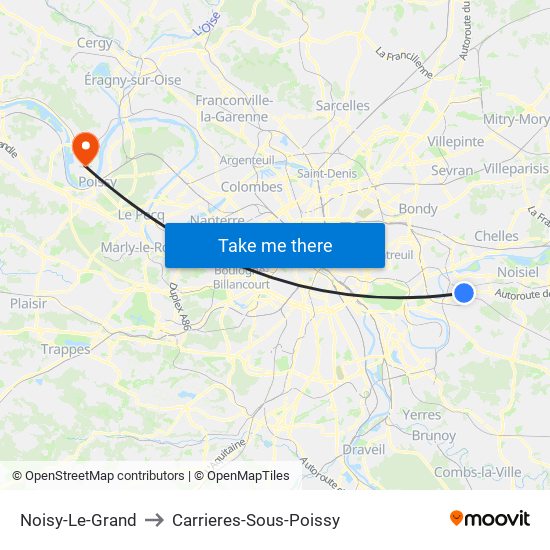 Noisy-Le-Grand to Carrieres-Sous-Poissy map