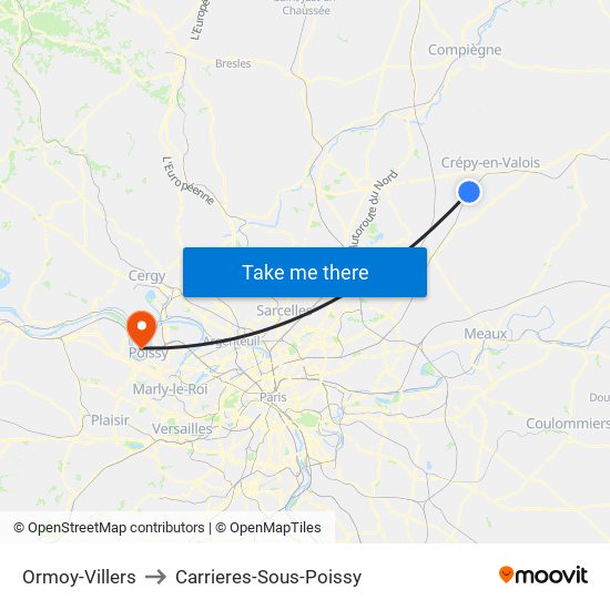 Ormoy-Villers to Carrieres-Sous-Poissy map