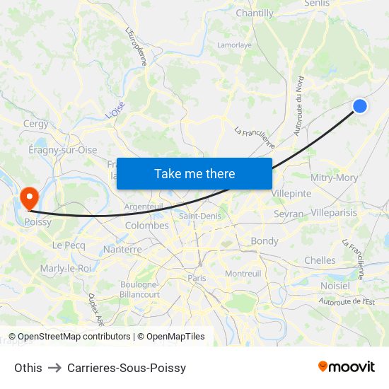 Othis to Carrieres-Sous-Poissy map