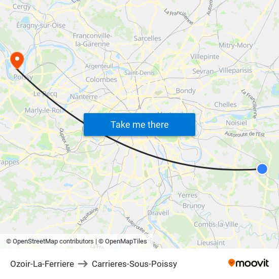 Ozoir-La-Ferriere to Carrieres-Sous-Poissy map