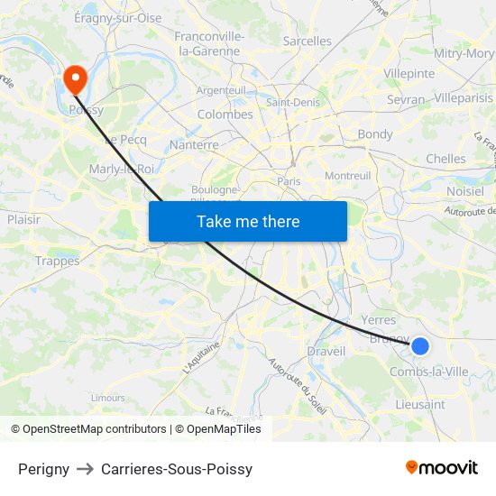 Perigny to Carrieres-Sous-Poissy map