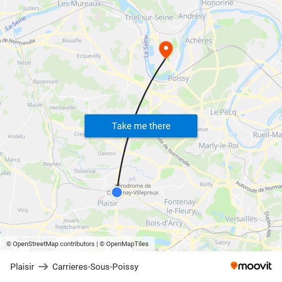 Plaisir to Carrieres-Sous-Poissy map