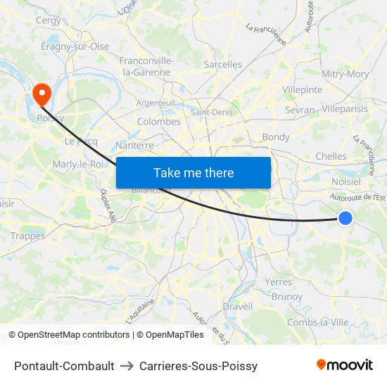 Pontault-Combault to Carrieres-Sous-Poissy map