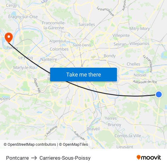 Pontcarre to Carrieres-Sous-Poissy map