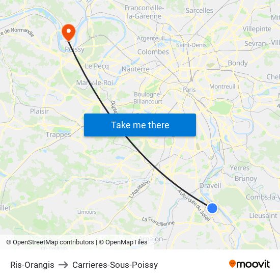 Ris-Orangis to Carrieres-Sous-Poissy map