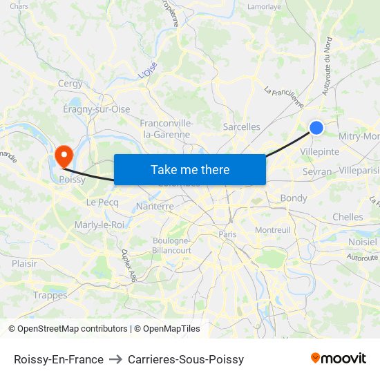 Roissy-En-France to Carrieres-Sous-Poissy map
