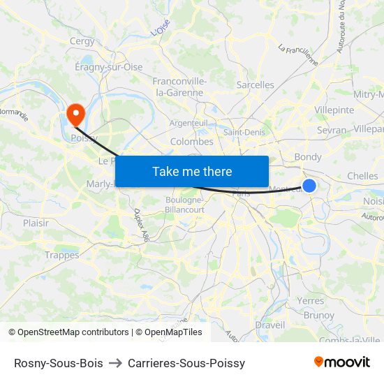 Rosny-Sous-Bois to Carrieres-Sous-Poissy map