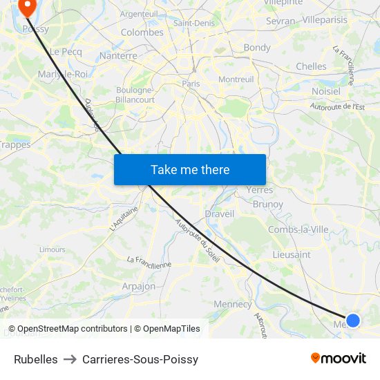 Rubelles to Carrieres-Sous-Poissy map