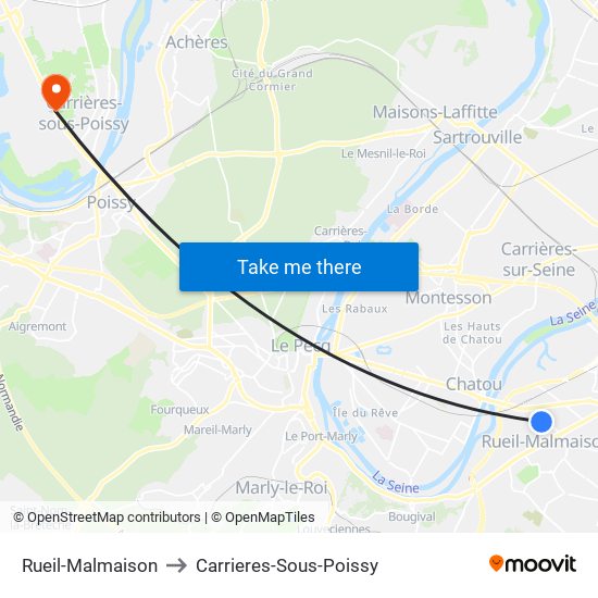 Rueil-Malmaison to Carrieres-Sous-Poissy map