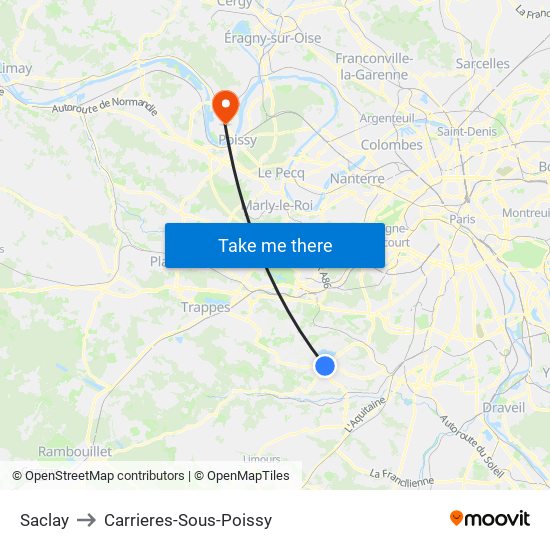 Saclay to Carrieres-Sous-Poissy map