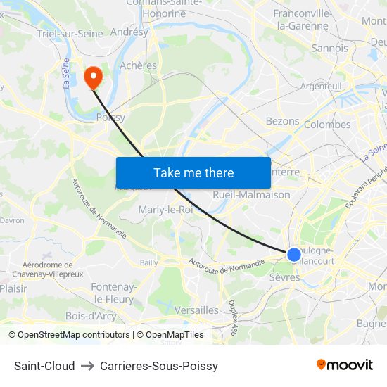 Saint-Cloud to Carrieres-Sous-Poissy map