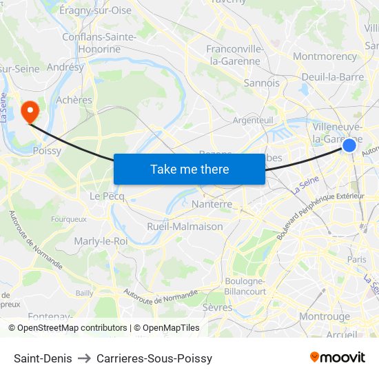 Saint-Denis to Carrieres-Sous-Poissy map