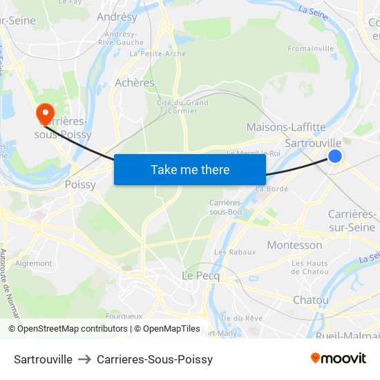 Sartrouville to Carrieres-Sous-Poissy map