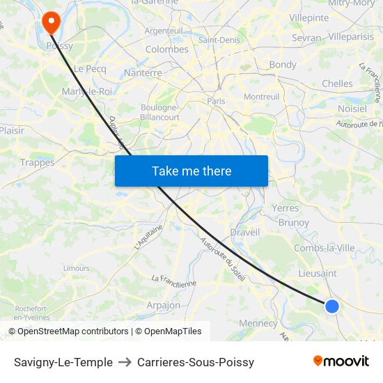 Savigny-Le-Temple to Carrieres-Sous-Poissy map