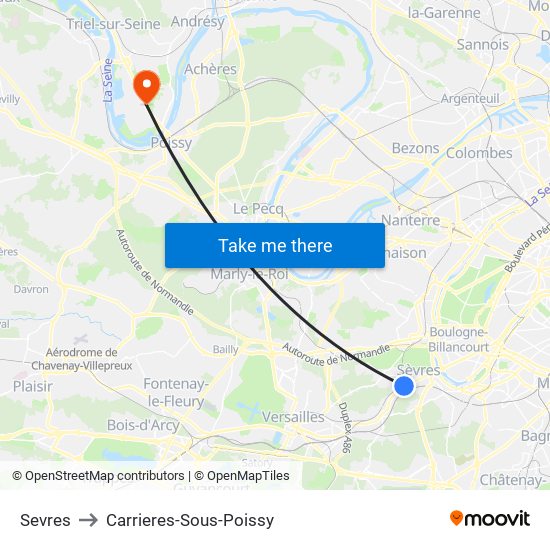 Sevres to Carrieres-Sous-Poissy map