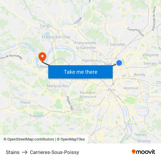 Stains to Carrieres-Sous-Poissy map